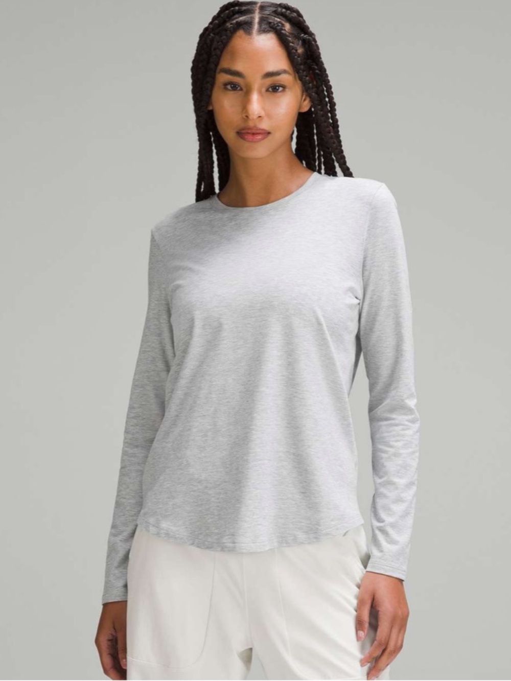 Lululemon Pima Cotton Love Long-Sleeve Shirt 2 Heathered Light Grey Crewneck Tee
